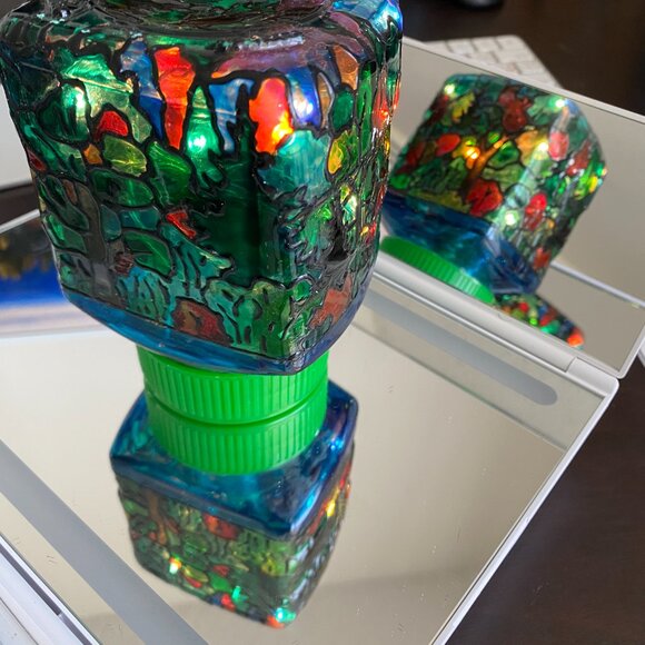 Handmade Painted Stained Glass Square Jar Abstract Forest Unique Home Decor - Picture 1 of 6